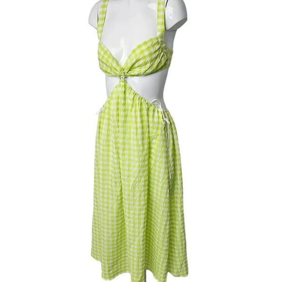 For Love & Lemons Maureen Midi Dress Size XS Gingham Tie  Side Textured - Picture 8 of 12
